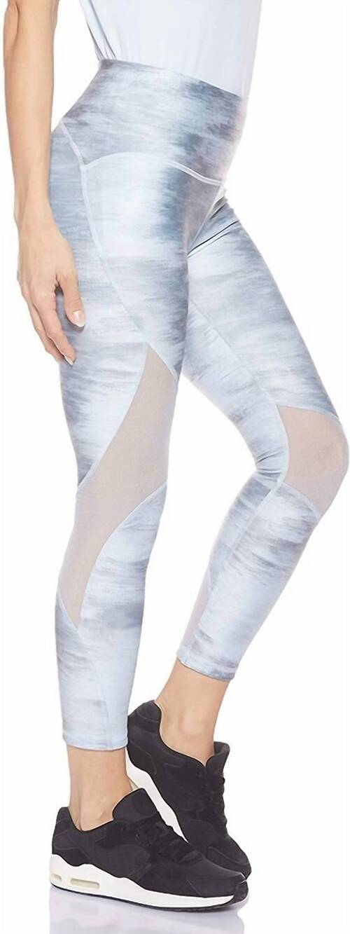 NEW UNDER ARMOUR heatgear printed mesh inset leggings in coded blue/metallic sil